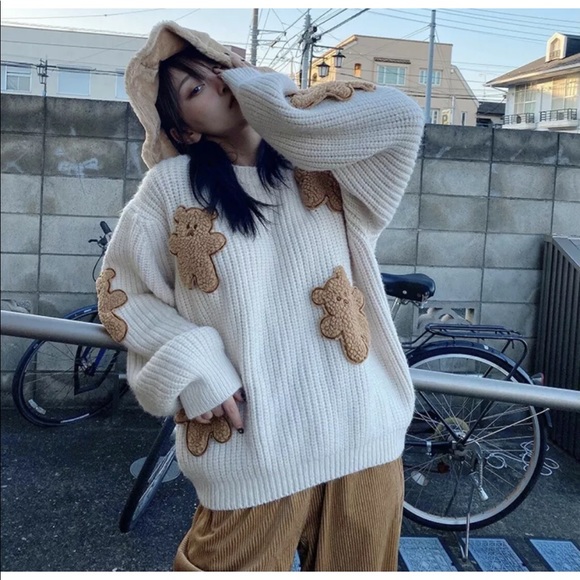 Bear sweater cartoon cream white teddy cute womens patch - Picture 4 of 4